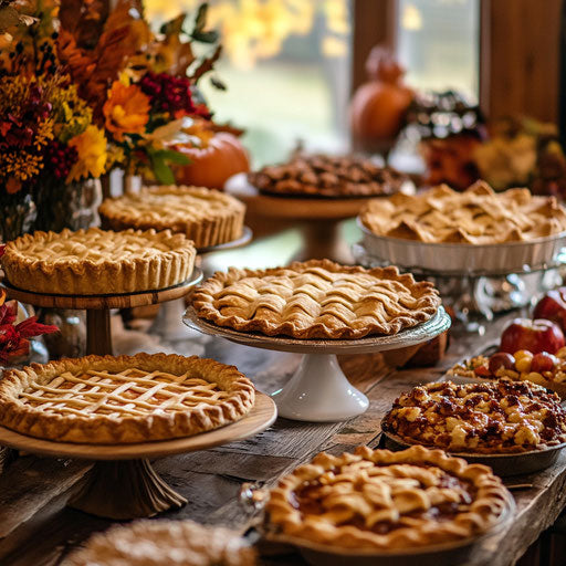 Assorted apple pies on a beautifully arranged table