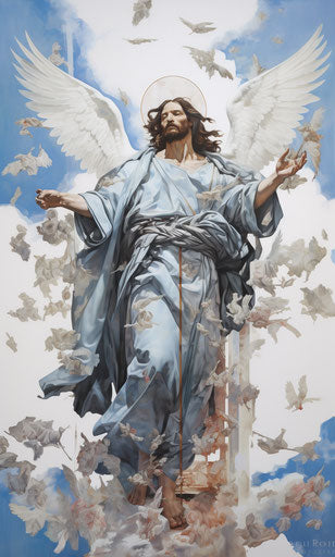 Jesus and doves in the sky