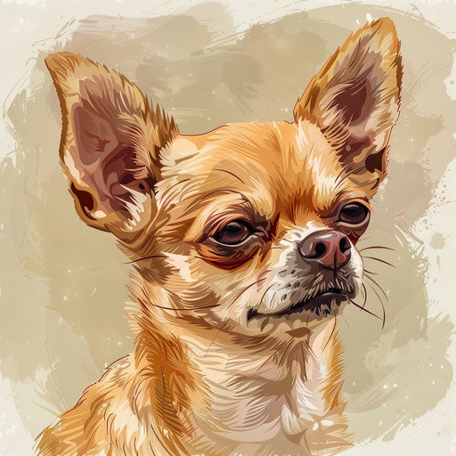 Chihuahua clipart in photo realistic style with a flat random background
