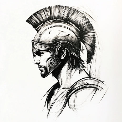 Warrior sketch tattoo on inner bicep for men