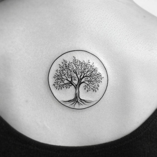 Elegant flat tattoo sketch with tree of life in black