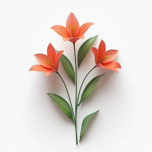 3D Lilies in photo realistic style on flat white background, isolated clipart