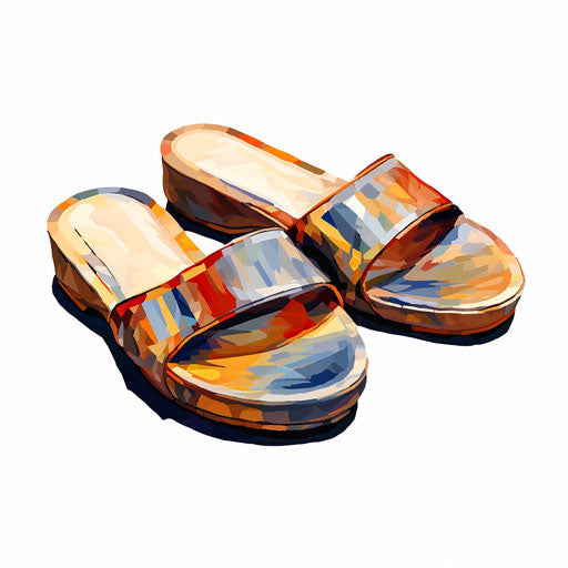 Slippers clipart in the style of Impressionistic Art, on white background