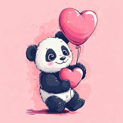 Cute baby panda with heart balloon