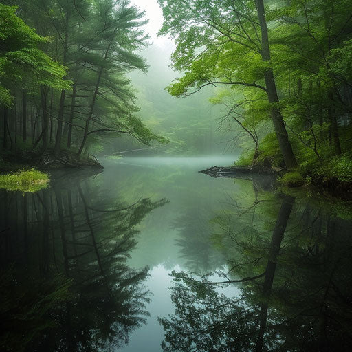 Serene lakes and streams of the Pocono Mountains, Erez Marom style