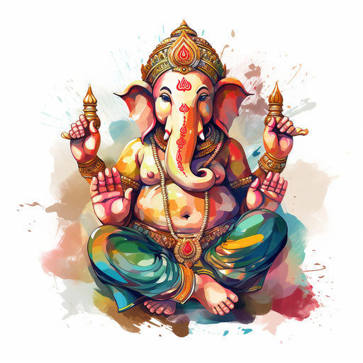 Ganpati clipart in the style of Oil painting, on a white background