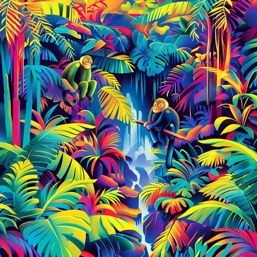 Playful monkeys in a lush tropical forest