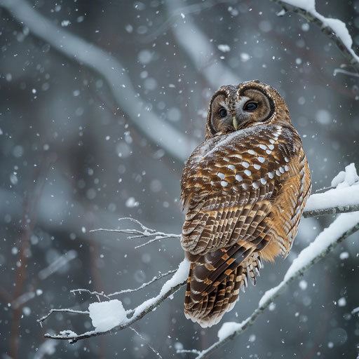Northern spotted owl in a rare snowy setting