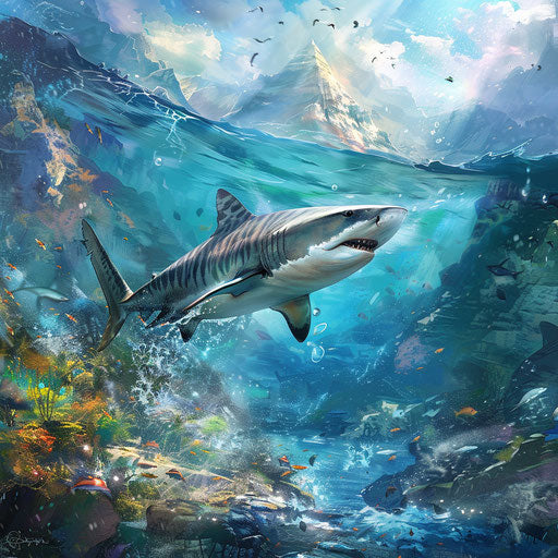 Journey of a tiger shark across an underwater mountain range