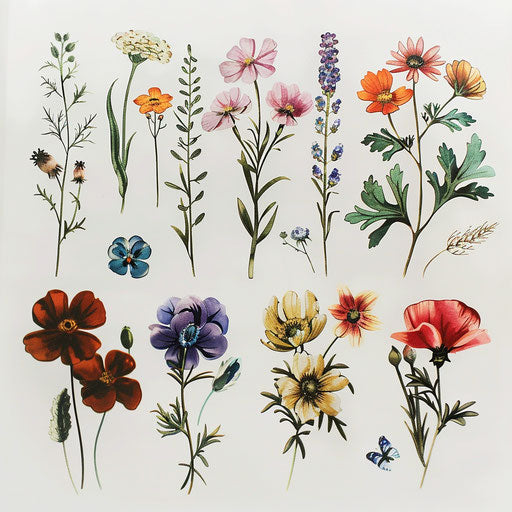 Wildflower tattoos with a vintage flair