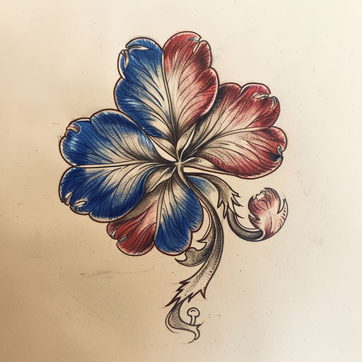 Patriotic tattoo sketch of a clover with red, white, and blue colors