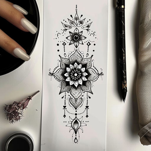 Futuristic summer henna designs tattoo sketch with metallic effects