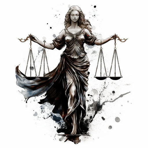 Justice clipart in the style of Chiaroscuro Art, on a white background