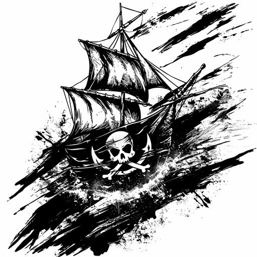 Adventurous tattoo sketch in clipart style, anarchy symbol on black and white pirate flag