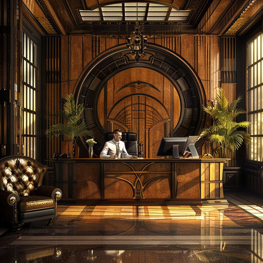 Businessman in an Art Deco styled office