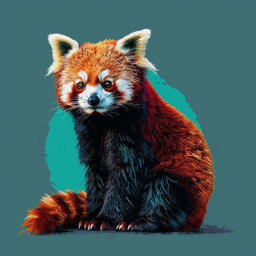 Realistic red panda clipart with flat teal background