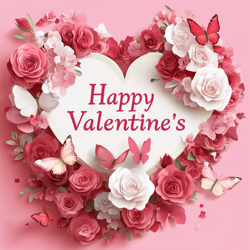 3D roses and butterflies with inscription 'Happy Valentine's'