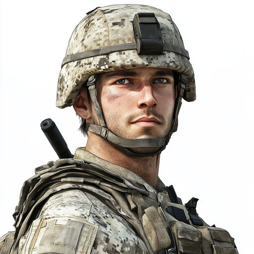3D soldier on flat white background, isolated clipart