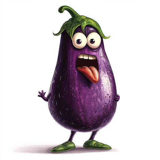 Humorous caricature of an eggplant with human characteristics