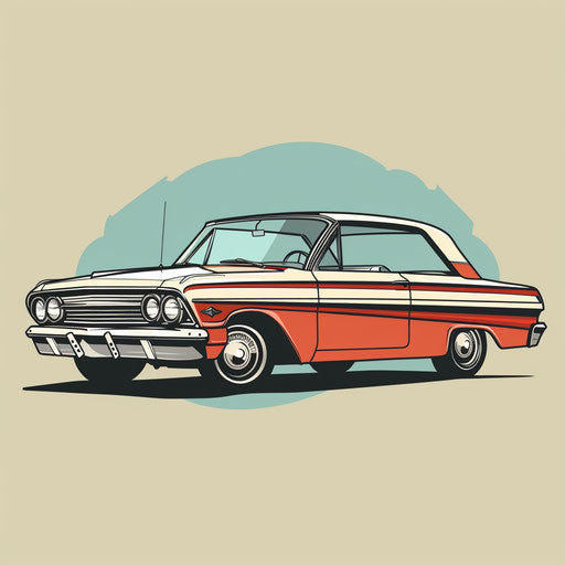 Retro 1960s car tattoo sketch in classic clipart style