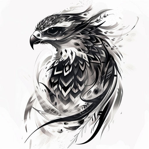 Dynamic sketch of a venomous hawk, flat style with sharp blacks and grays