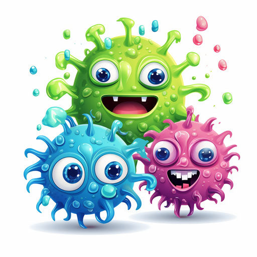 Microorganisms illustration in the style of Chiaroscuro Art, on a white background