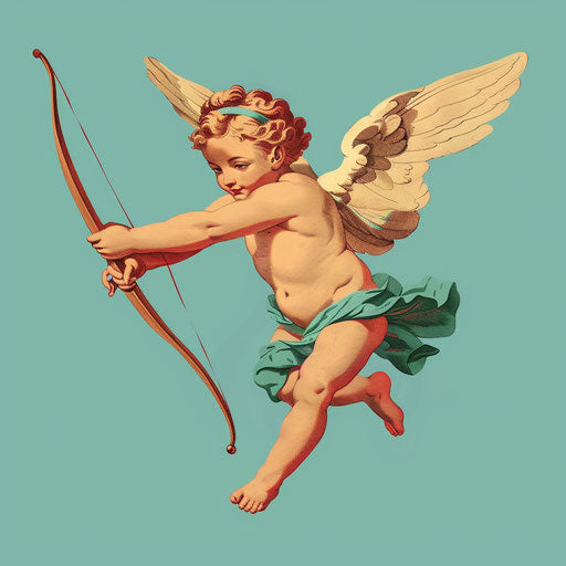 Realistic cupid illustration on flat turquoise background