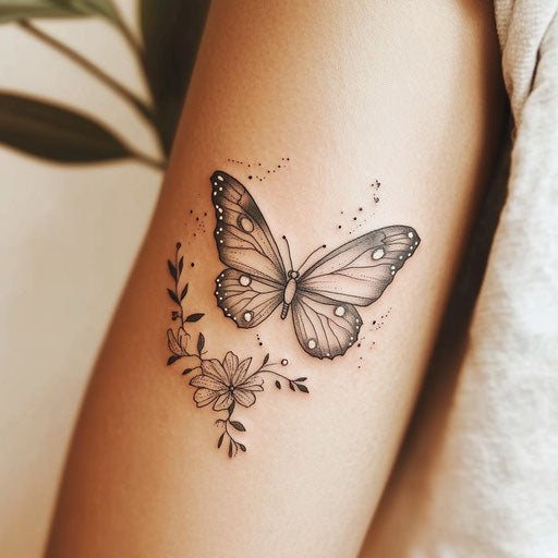 Small butterfly in flight on inner elbow