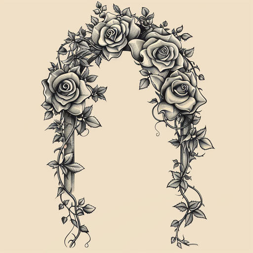 Bold sketch of a wedding arch adorned with roses and ivy