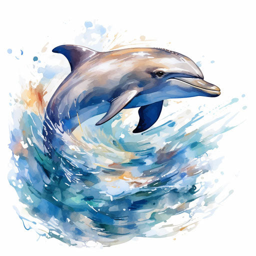 Dolphin clipart in oil style, on white background