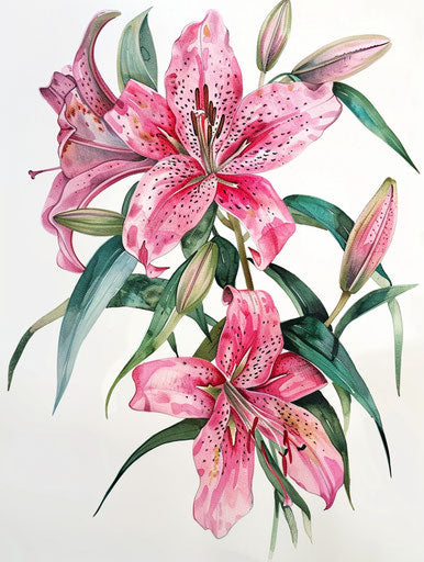 Pink lily tattoo, colorful drawings style, joyful nature celebration