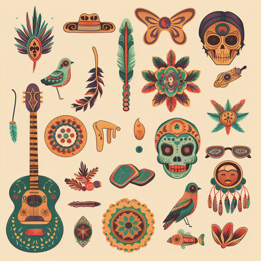 Hippie clipart with photo realistic quality on flat beige background