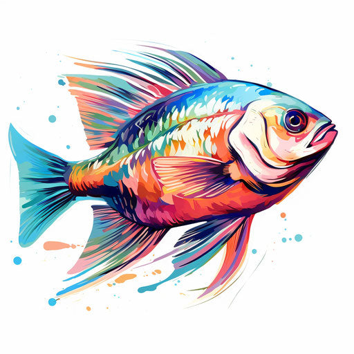 Fish illustration in the style of Impressionistic Art, on white background