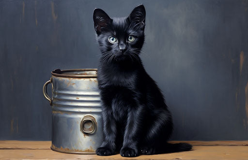 Black kitten on a tin can, wiccan style, soft