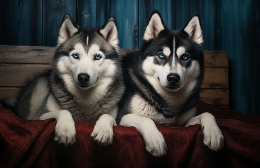 Cold and detached atmosphere with huskies in unconventional poses