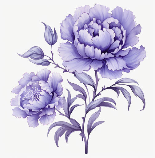 Purple peony flower in ancient Chinese art, tattoo style