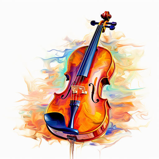 Violin clipart in the style of Impressionistic Art, on white background