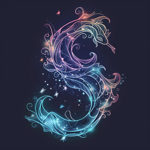 Modern flat tattoo sketch of the Aquarius constellation with sleek, digital neon lines