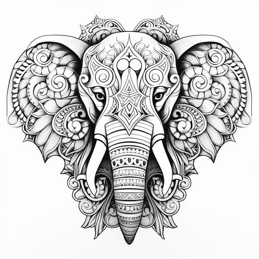 Elephant mandala for adult coloring, explosive wildlife