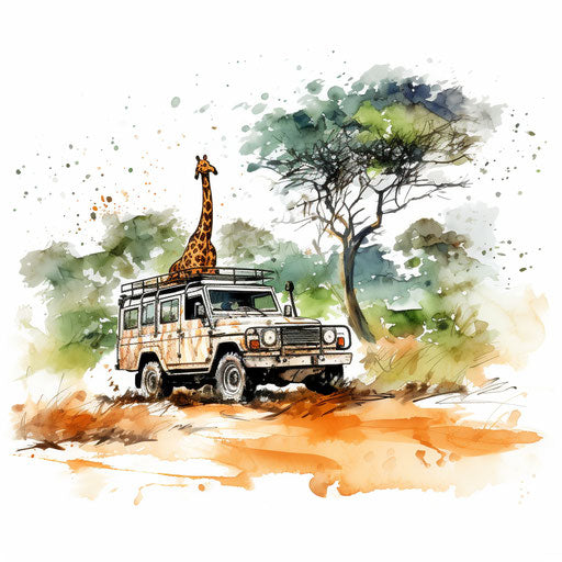 Safari clipart in the style of Impressionistic Art, on white background