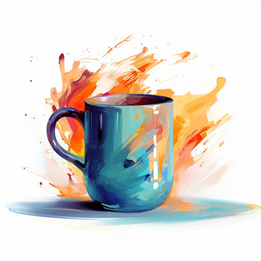 Illustration of mug in the style of Impressionistic Art, on a white background