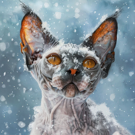 Cornish rex cat in the snow