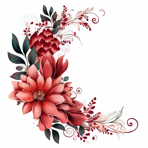 Chiaroscuro Art flower border on white background