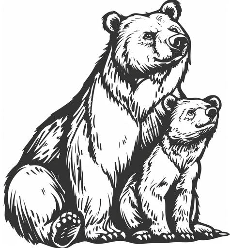 Bear family with mother vector in graphic black and white