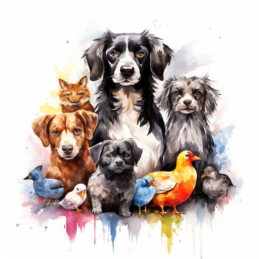 Impressionistic Art pets clipart on white background