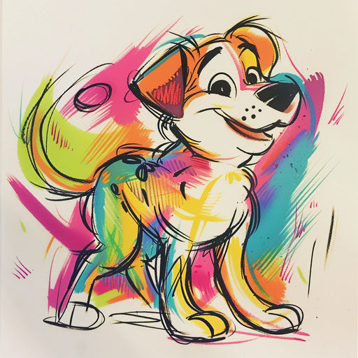 Tattoo sketch of cute dog wagging its tail in playful lines