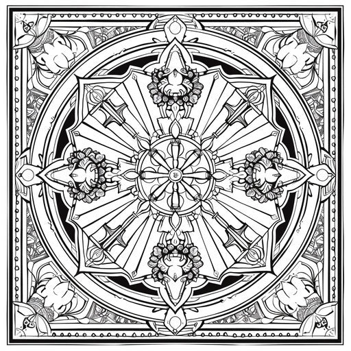 Intricate geometric and floral mandala to color