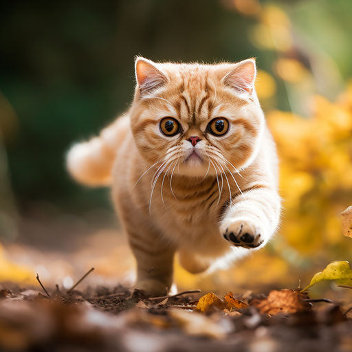 Exotic shorthair cat in full sprint