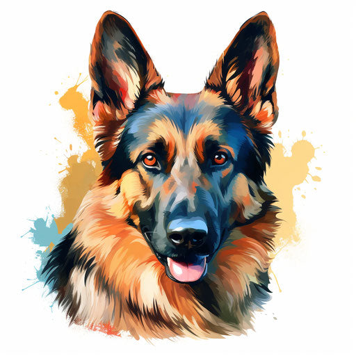 German shepherd clipart in the style of oil painting, on white background