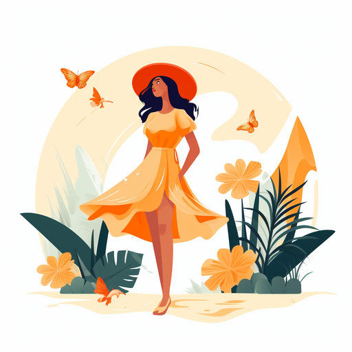 Summer season illustration in Minimalist style, white background